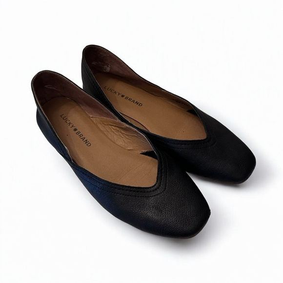 Lucky Brand Black Leather Alba Ballet Flat Women's Size 7.5 - Picture 1 of 8